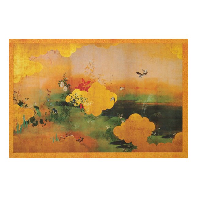 1800s Japanese Birds/Flowers of the Four Seasons Wood Wall Decor (Front)