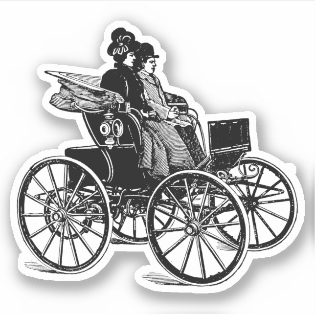 1800s Victorian man woman Carriage Wagon Art Sticker (Front)