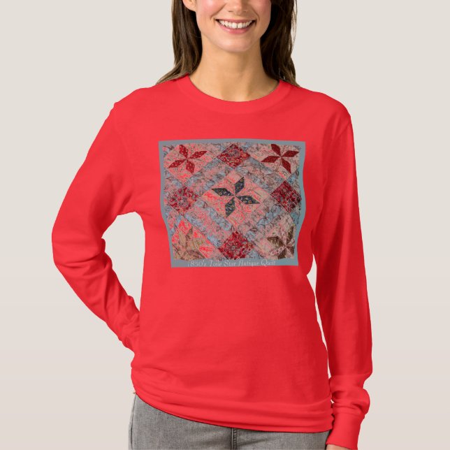 1800sq, 1850's Toile Star Antique Quilt T-Shirt (Front)