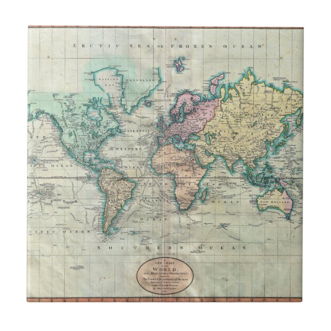 1801 Cary Map of the World on Mercator Projection Tile (Front)