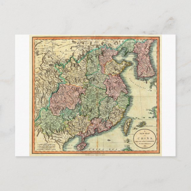 1801 John Cary Map of China and Korea Postcard (Front)