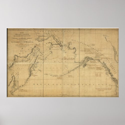 1802 Map of East Russia Alaska  Bering Strait Poster