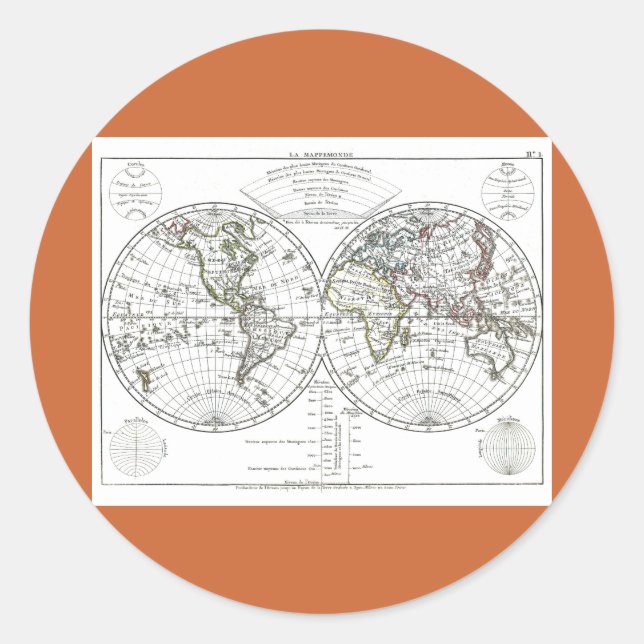 1806 Atlas Map: La Mappemonde by Eustache Hérisson Classic Round Sticker (Front)