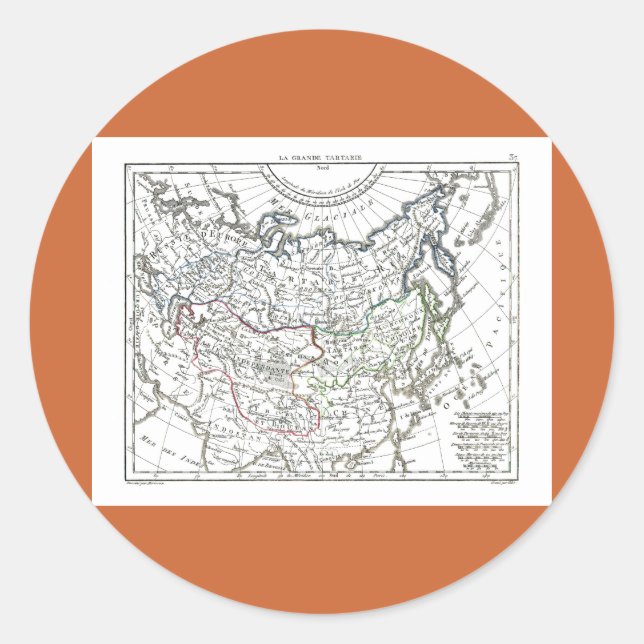 1806 Map - La Grande Tartarie Classic Round Sticker (Front)