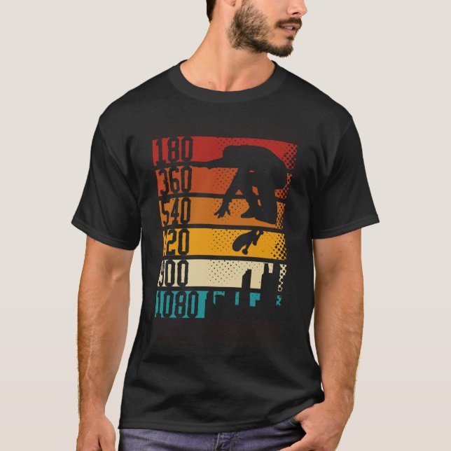 180 360 540 720 900 1080 Backprint Skateboarding S T-Shirt (Front)