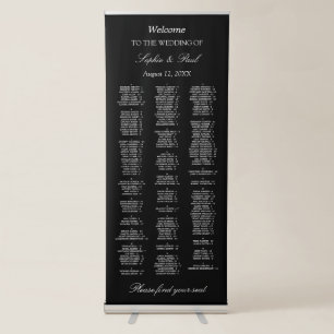 180 Guest Black Alphabetical Welcome Seating Chart Retractable Banner
