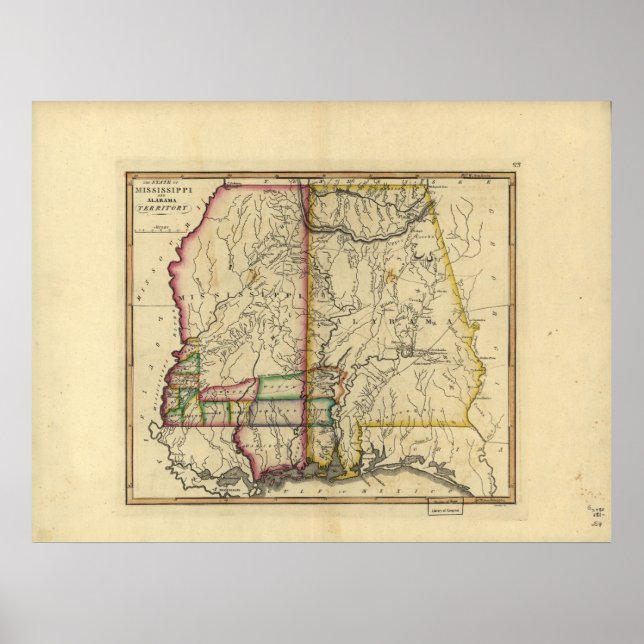 1810's Map of Mississippi & Alabama Poster (Front)