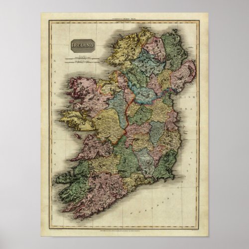 1813 Ireland Map by John Pinkerton Poster