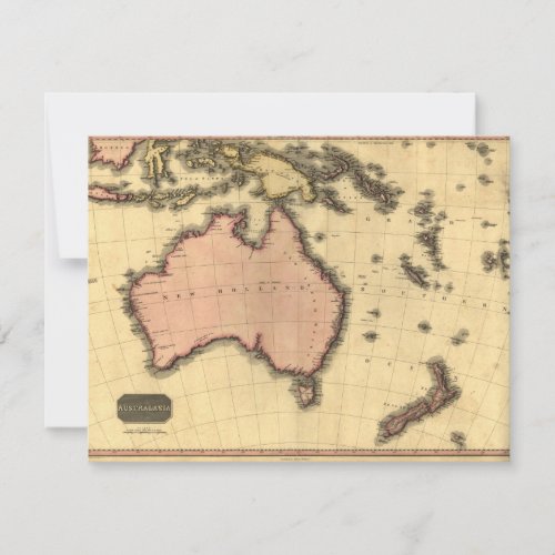 1818 Australasia  Map _ Australia New Zealand Invitation