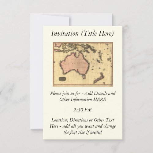 1818 Australasia Map _ Australia New Zealand Invitation