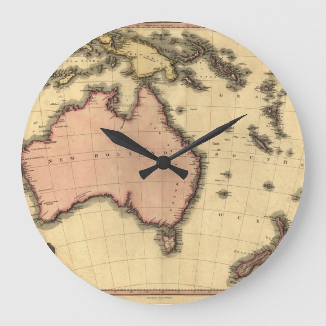 1818 Australasia Map - Australia, New Zealand Large Clock (Front)