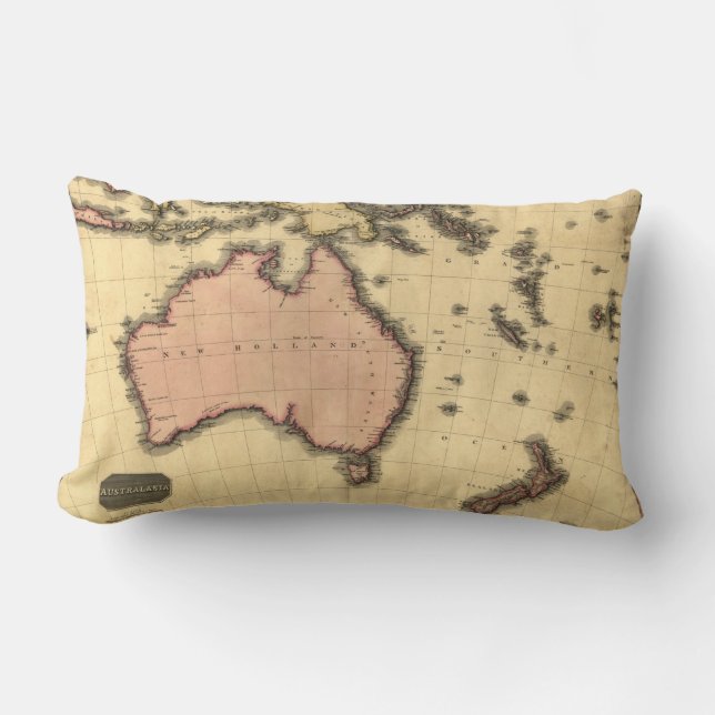 1818 Australasia Map - Australia, New Zealand Lumbar Pillow (Front)