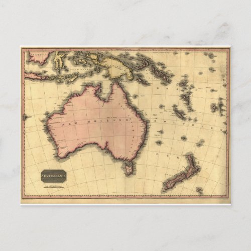 1818 Australasia  Map _ Australia New Zealand Postcard