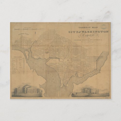 1820 Vintage Washington DC Map Postcard