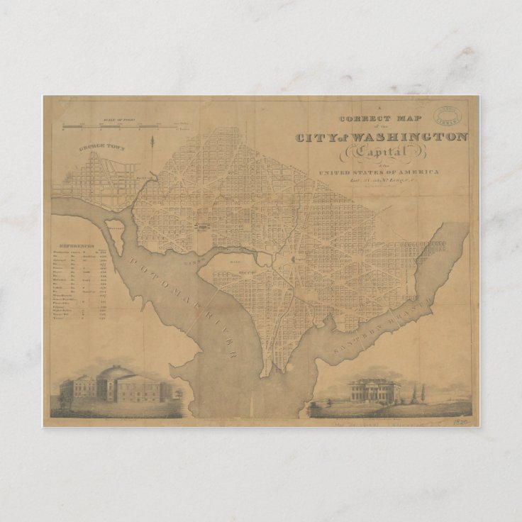 1820 Vintage Washington DC Map Postcard | Zazzle