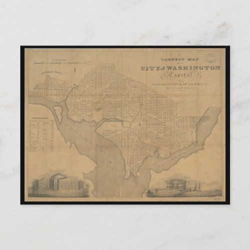 1820 Vintage Washington DC Map Postcard