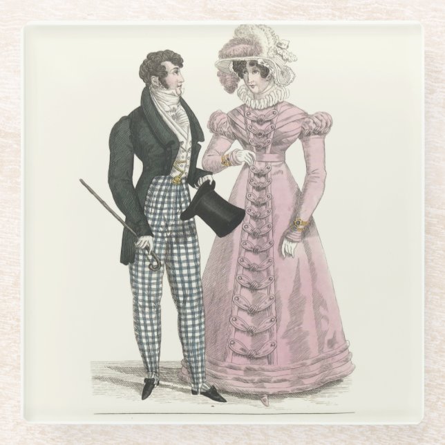 1823 Antique Wedding Man Woman Fashion Glass Coaster (Front)