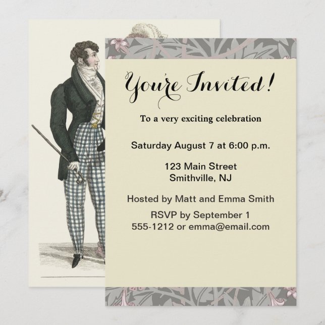 1823 Antique Wedding Man Woman Fashion Invitation (Front/Back)