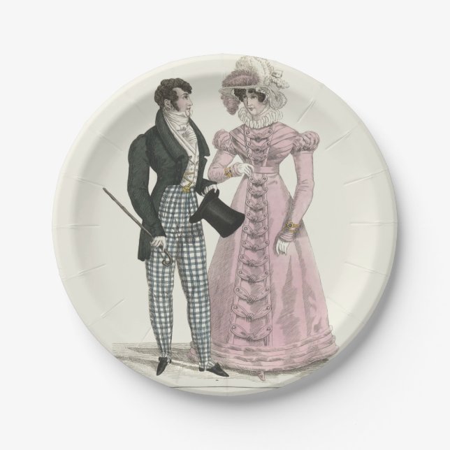 1823 Antique Wedding Man Woman Fashion Paper Plates (Front)