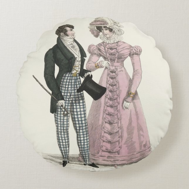 1823 Antique Wedding Man Woman Fashion Round Pillow (Front)
