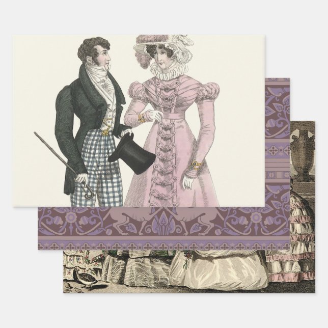 1823 Antique Wedding Man Woman Fashion Wrapping Paper Sheets (Set)