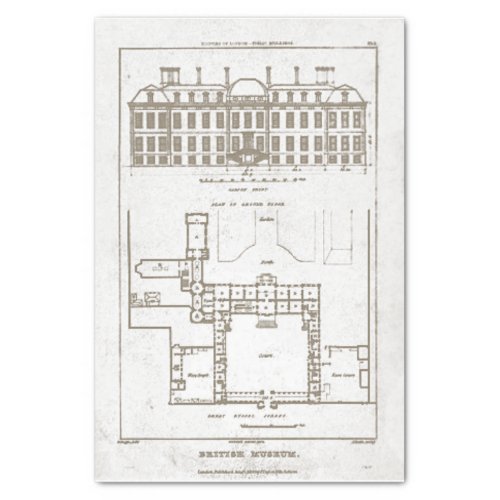 1823 British Museum Gardens Plans London Decoupage Tissue Paper