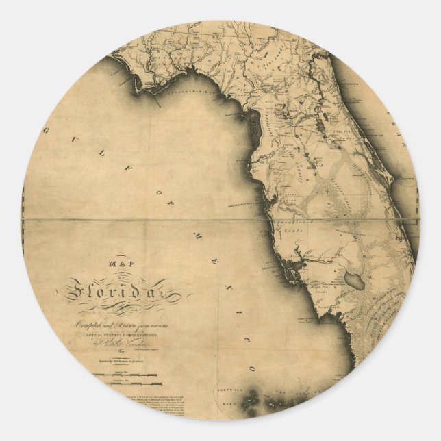 1823 Map of Florida Classic Round Sticker (Front)