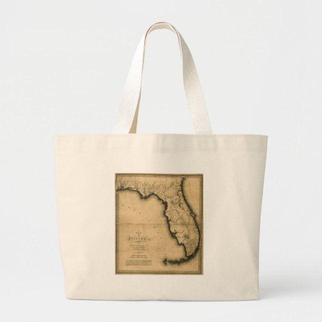 1823 Map of Florida Large Tote Bag (Front)