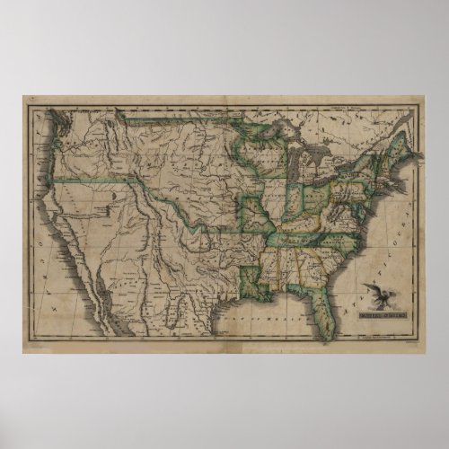 1823 Map of the United States Poster