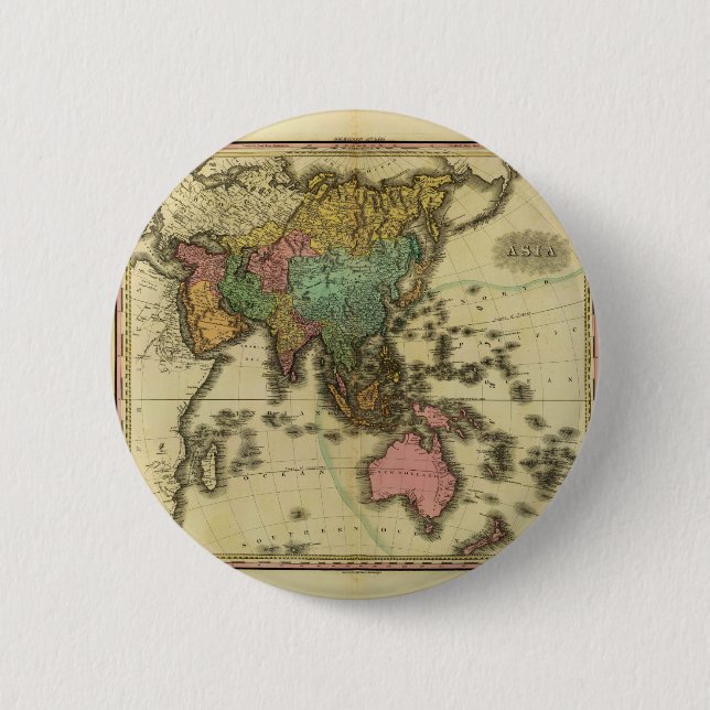1825 Map of Asia by Henry Tanner Pinback Button (Front)