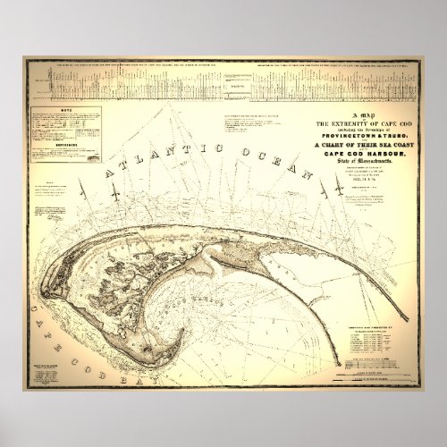 1833 Topographical Map of Cape Cod Provincetown Poster