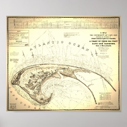 1833 Topographical Map of Cape Cod Provincetown Poster