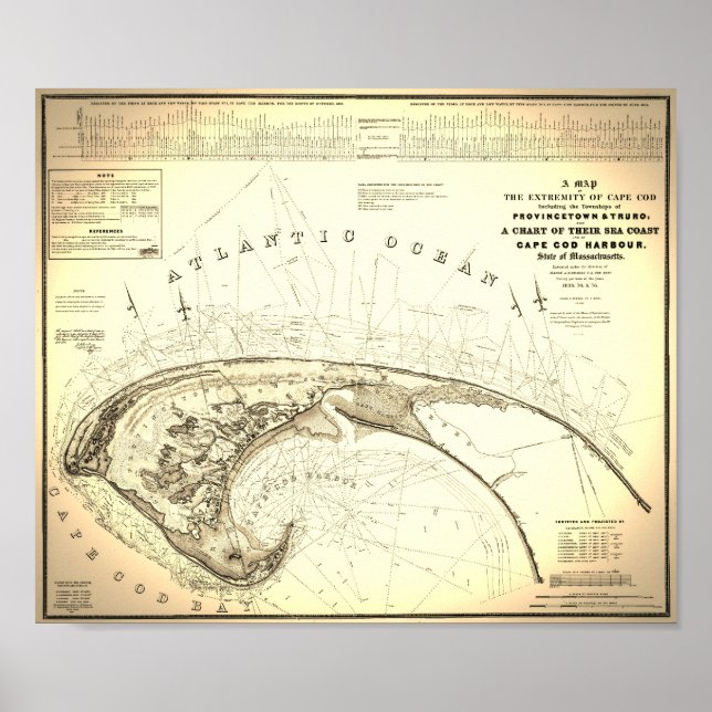 1833 Topographical Map of Cape Cod Provincetown Poster (Front)
