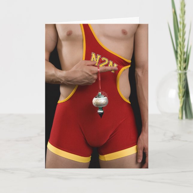 18353 Sexy Wrestler Christmas Holiday Card (Front)
