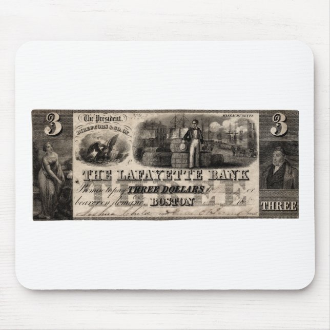 1837 Lafayette Bank Three Dollar Note Mouse Pad (Front)
