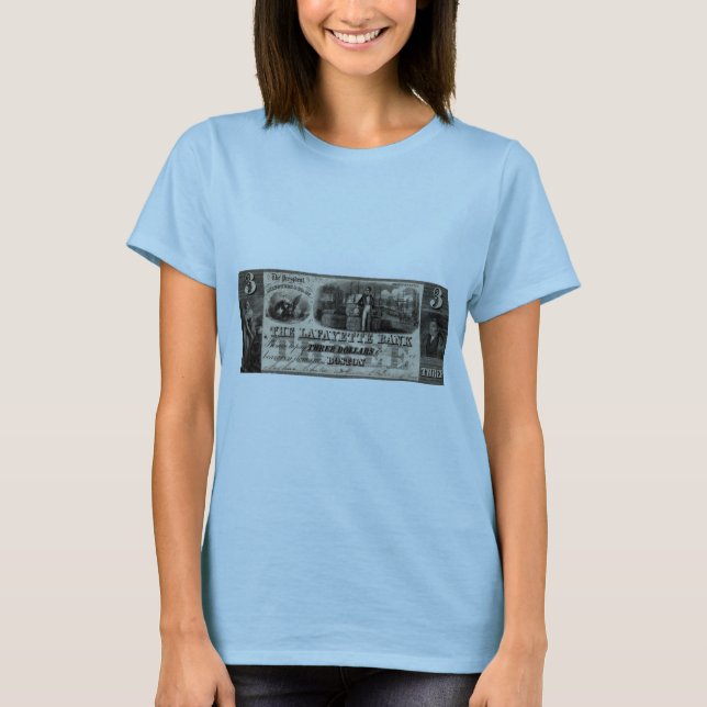 1837 Lafayette Bank Three Dollar Note T-Shirt (Front)