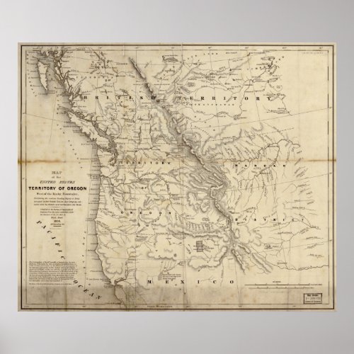 1838 Map Oregon Territory Hudson Bay Fur Trade Poster
