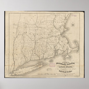 1838 Southern New England railroad map Poster