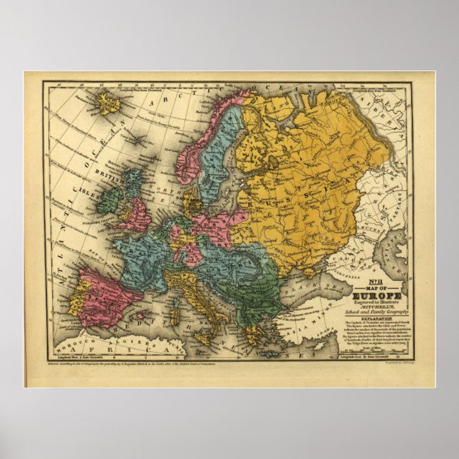 1839 Map of Europe Poster (Front)