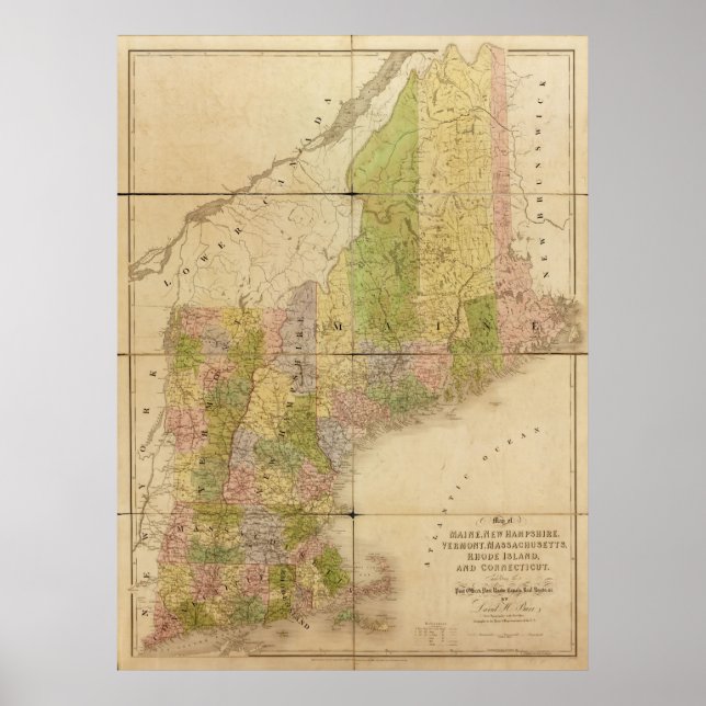1839 Map of Maine & New England States Poster (Front)