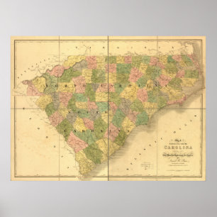 1839 North Carolina and South Carolina Map Poster