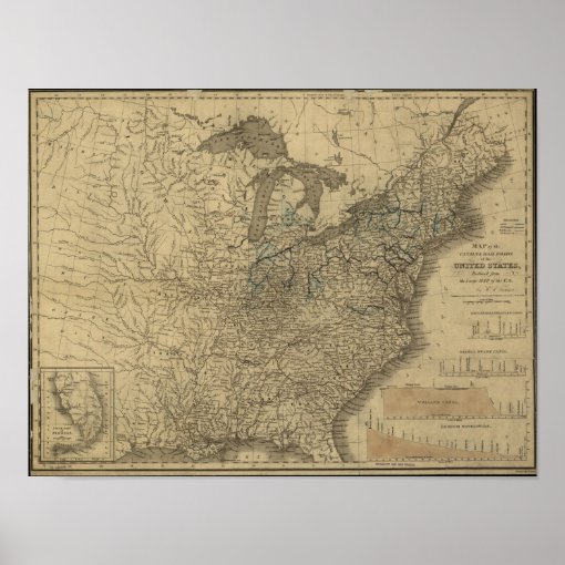 1840 Map of the Canals & Railroads of the USA Poster | Zazzle