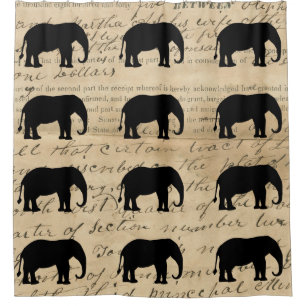 1840's Rustic Ephemera Deed Elephant Silhouette Shower Curtain