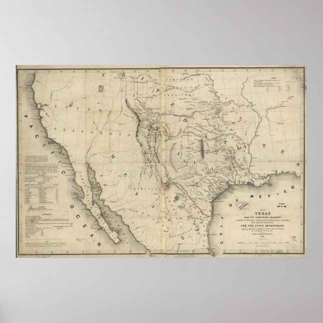 1844 Map of Republic of Texas & Countries Adjacent Poster (Front)