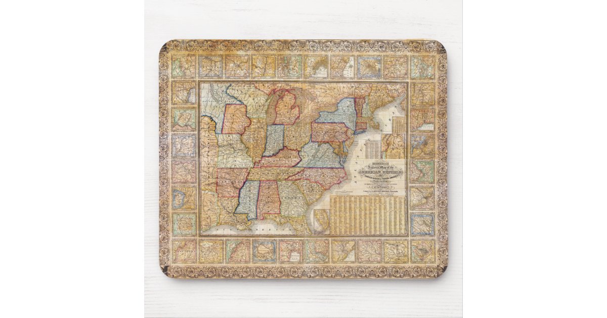 1845 Samuel Mitchell Wall Map of the United States Mouse Pad | Zazzle