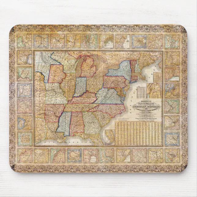 1845 Samuel Mitchell Wall Map of the United States Mouse Pad | Zazzle