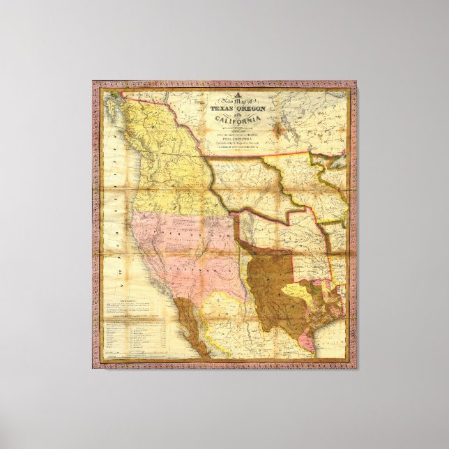 1846 Map of Texas Oregon California by A Mitchell Canvas Print (Front)