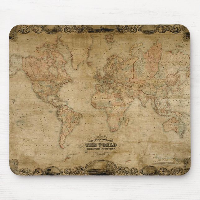 1847 ANTIQUE World MAP Mousepad (Front)