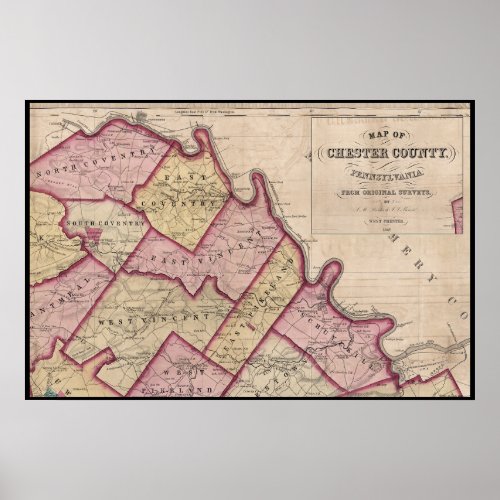 1847 Chester County PA Map Schuylkill River Poster