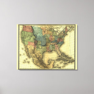 1848 Thunot Duvotenay Map:  Etats-Unis & Mexique Canvas Print